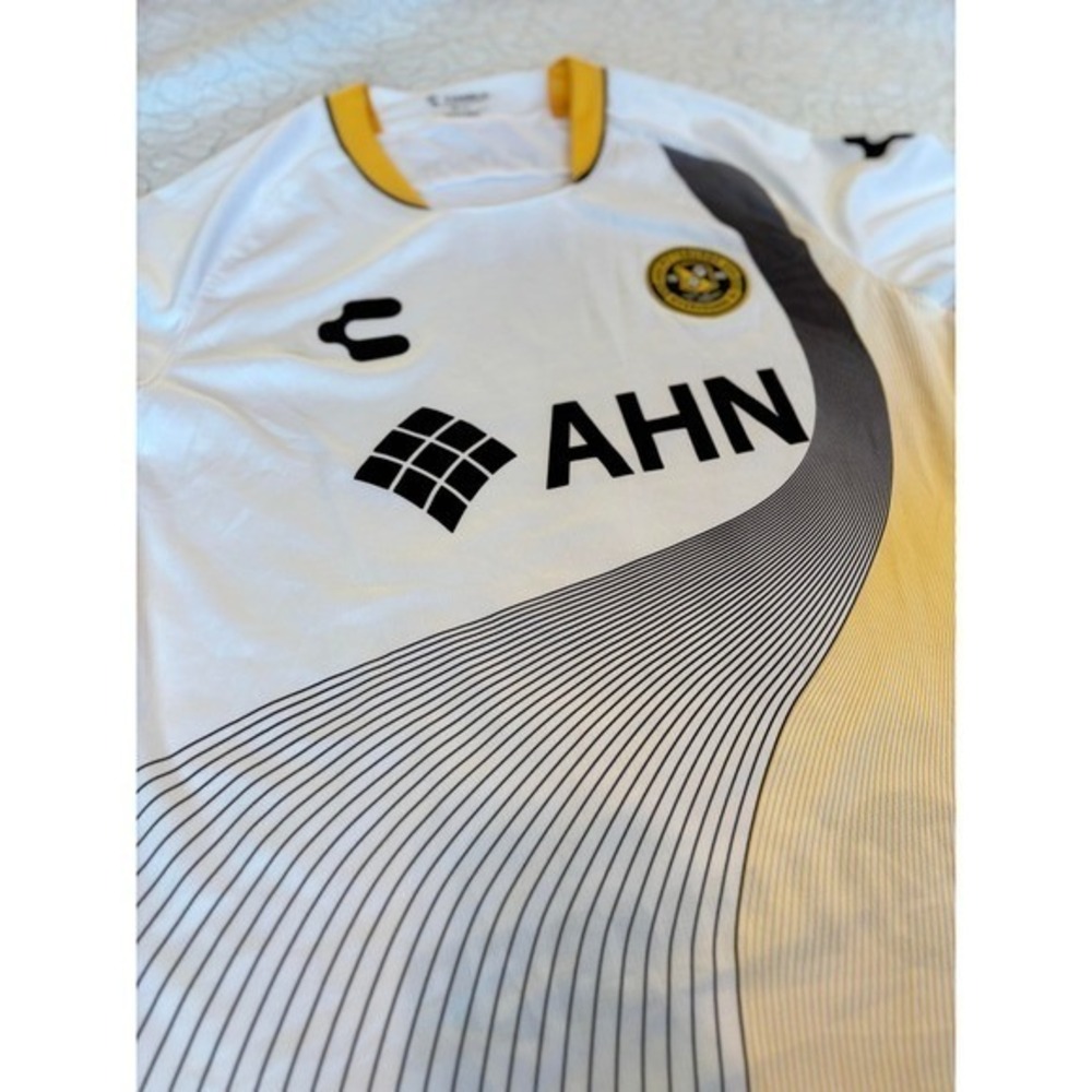 Charly Soccer Jersey Adult‎ G/L White Yellow AHN 84 Lumber New Tag - Picture 2 of 7